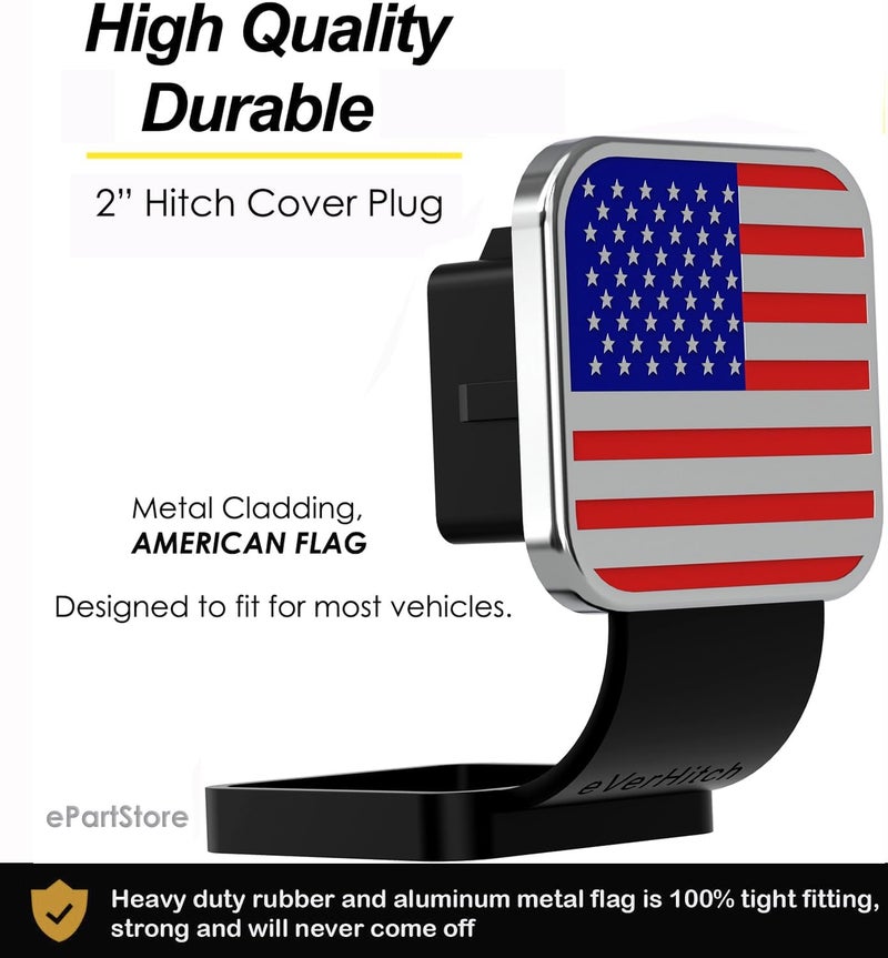 eVerHITCH American Flag Universal Trailer Hitch Cover Tube Plug Insert, Fits 2" Receivers (Red, Blue & Chrome) - Image 2